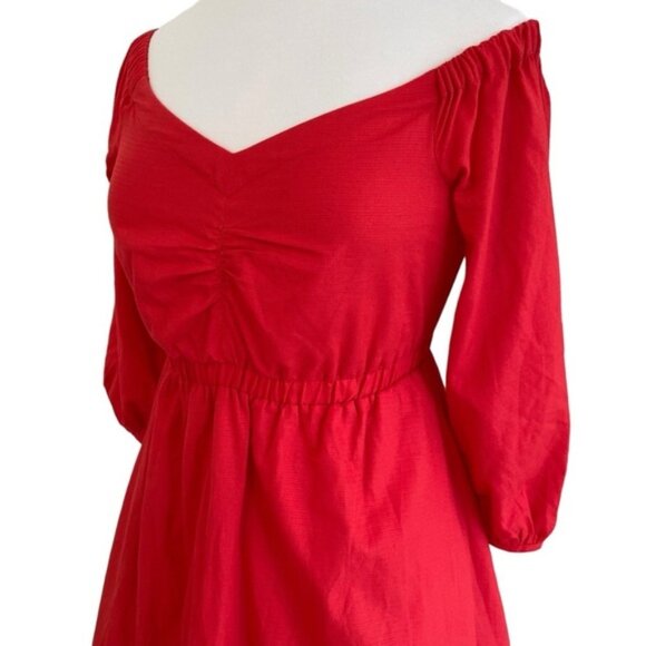 Anthropologie Klara off-shoulder dress full sleeve pockets V neck cotton 6Petite - Picture 5 of 14